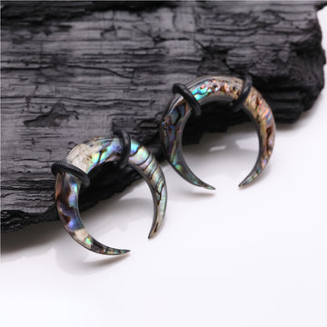 Detail View 1 of A Pair of Organic Abalone Shell Buffalo Pincher Hanging Taper with O-Rings